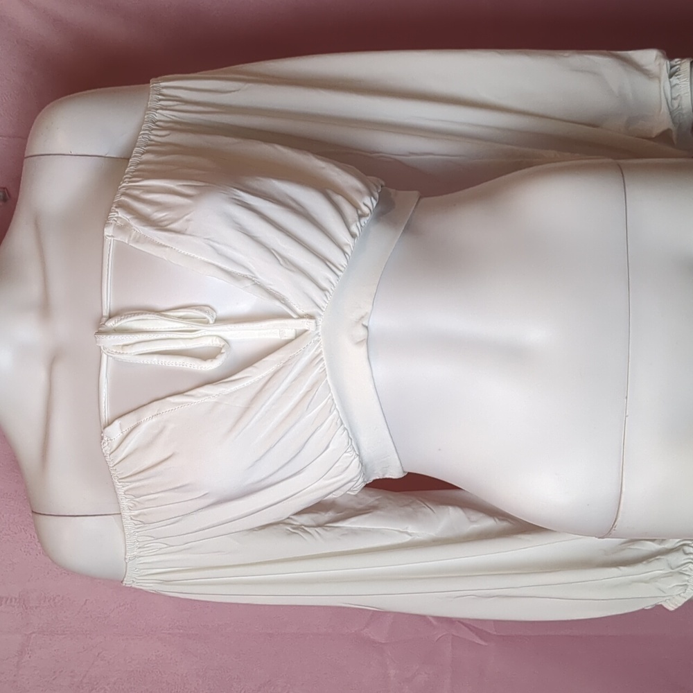 Femme Luxe White Long Sleeve Tie Neck Cropped Peasant Blouse size 8